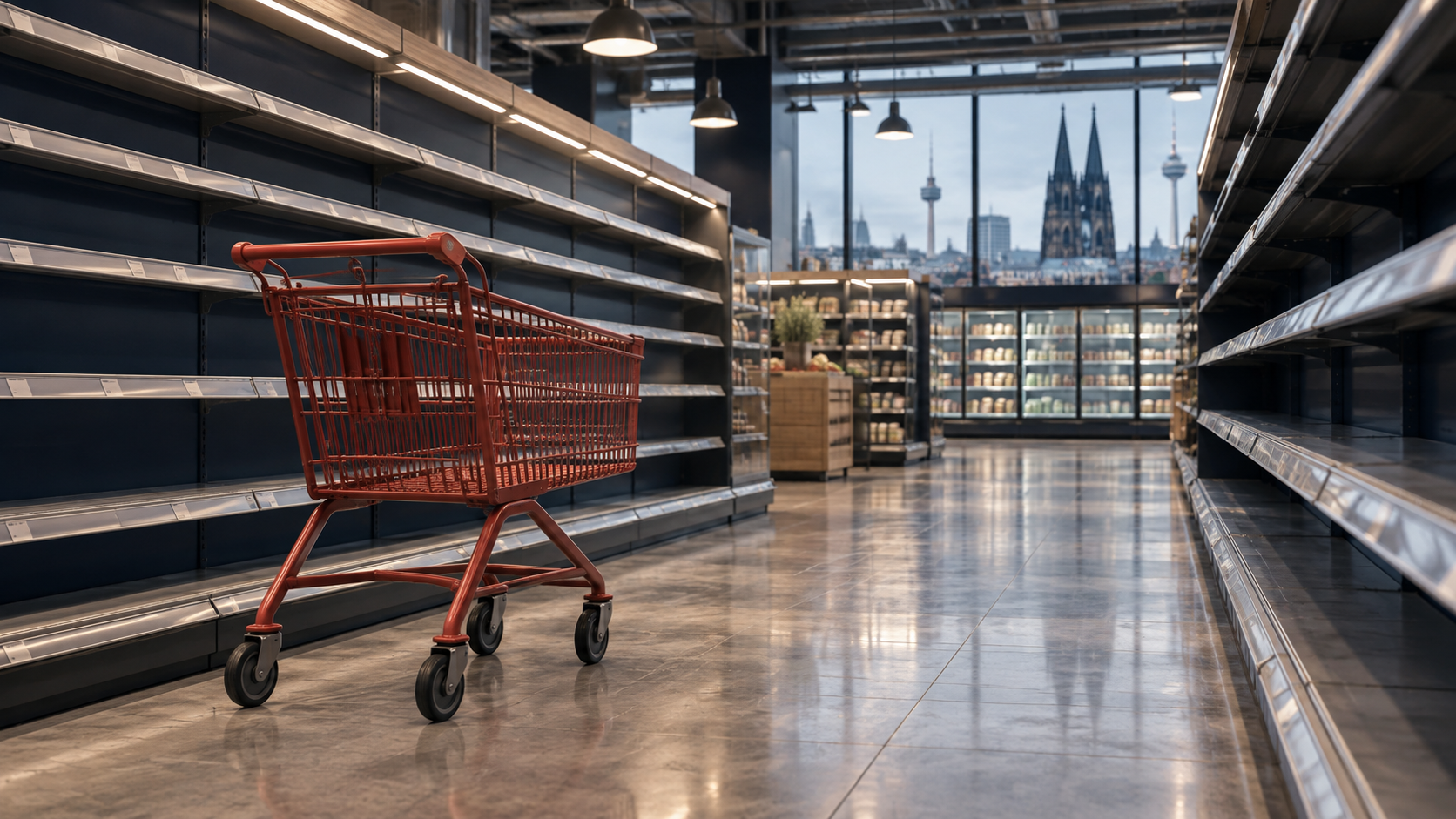 Leerer Supermarktgang als Bild für internationale Handelsstrategie