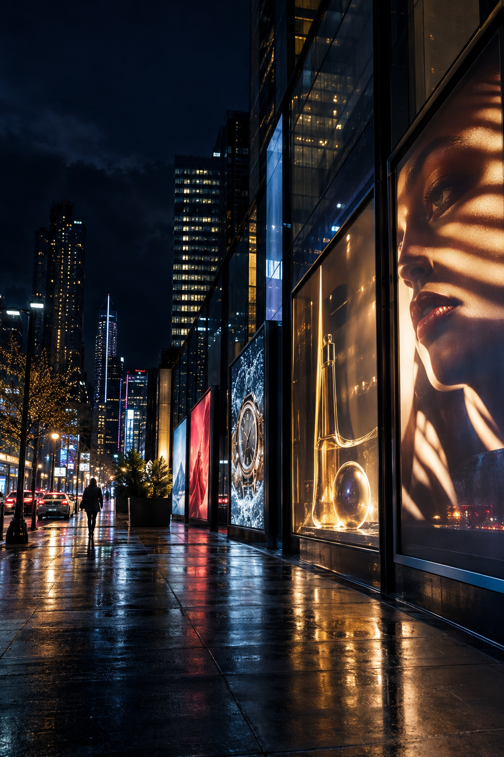 Leuchtende Werbung entlang einer Stadtstraße – Motiv zur Marketing-Lektion Why Ads Control You